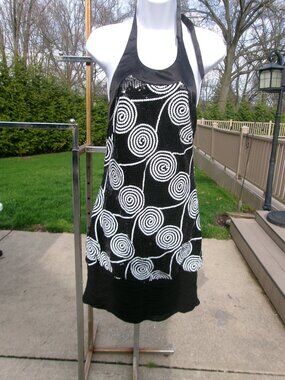CACHE FAB BLACK&WHITE SEQUIN HALTER DRESS 8